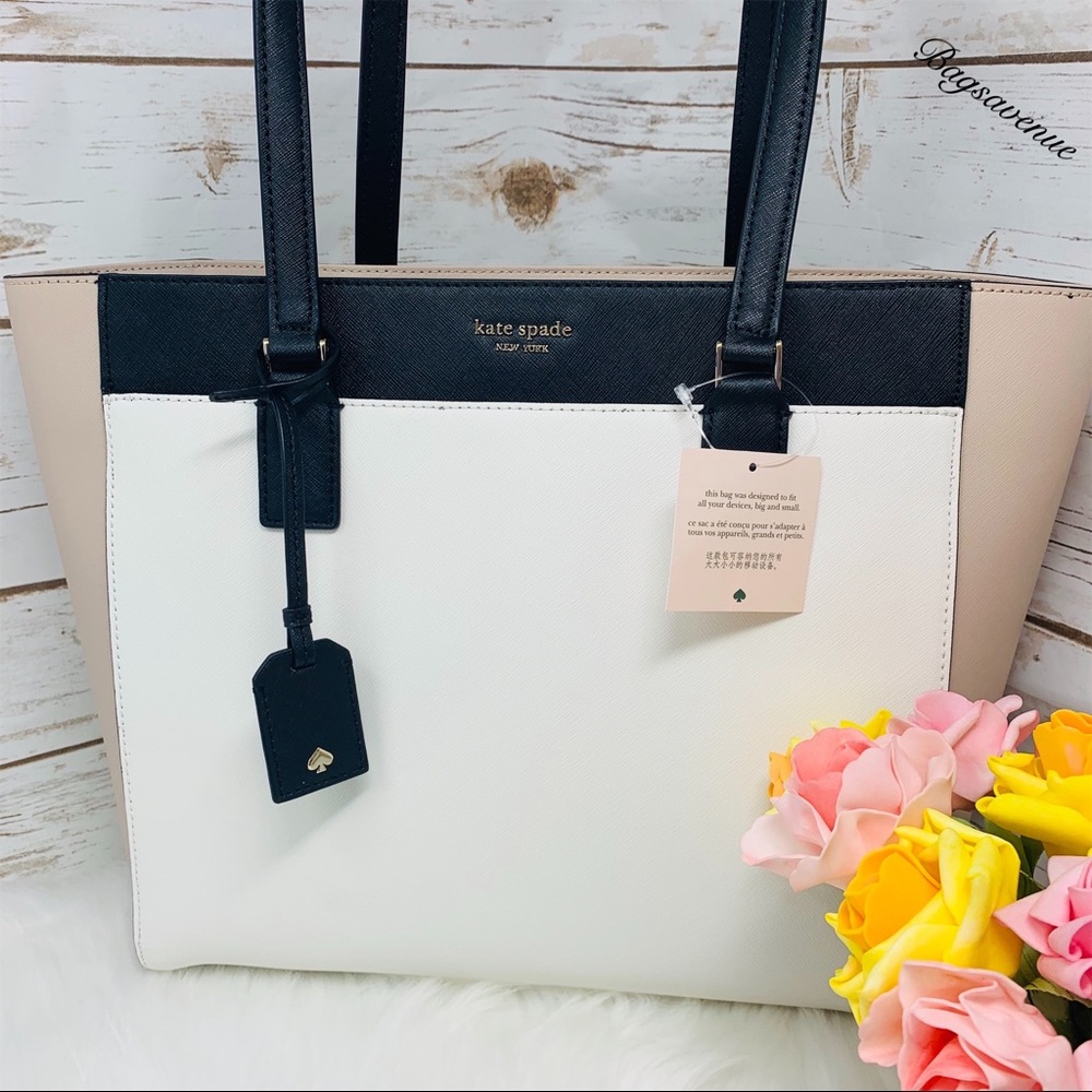 Beige black tote cameron large laptop Kate spade - Picture 7 of 8